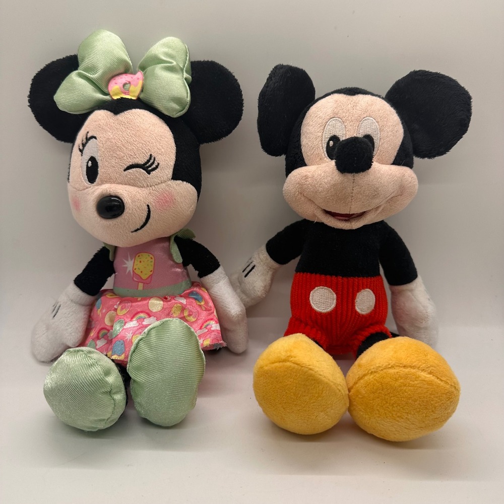 Mickey Mouse & Minnie Mouse Plush Dolls Set Disney Store Sweet Treat Outfit 10in